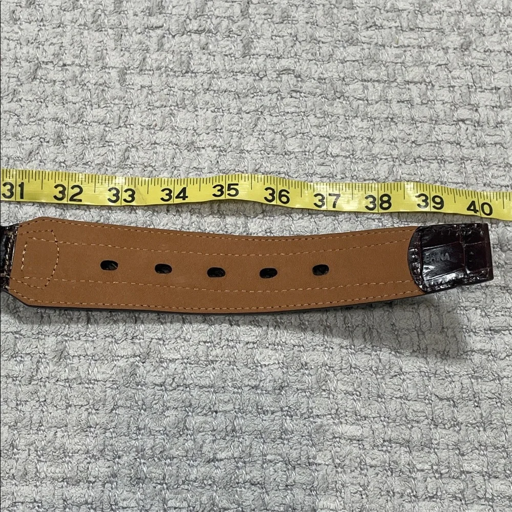 BRIGHTON Belt Brown Woven Croc Leather Concho Rhinestones Silvertone Size 36